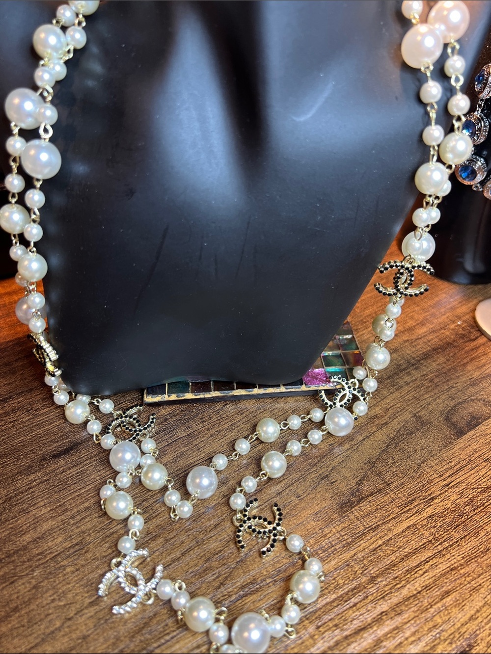 Pearl Multi-Strand Necklace with Gold-Tone Logo Accents - Ivory